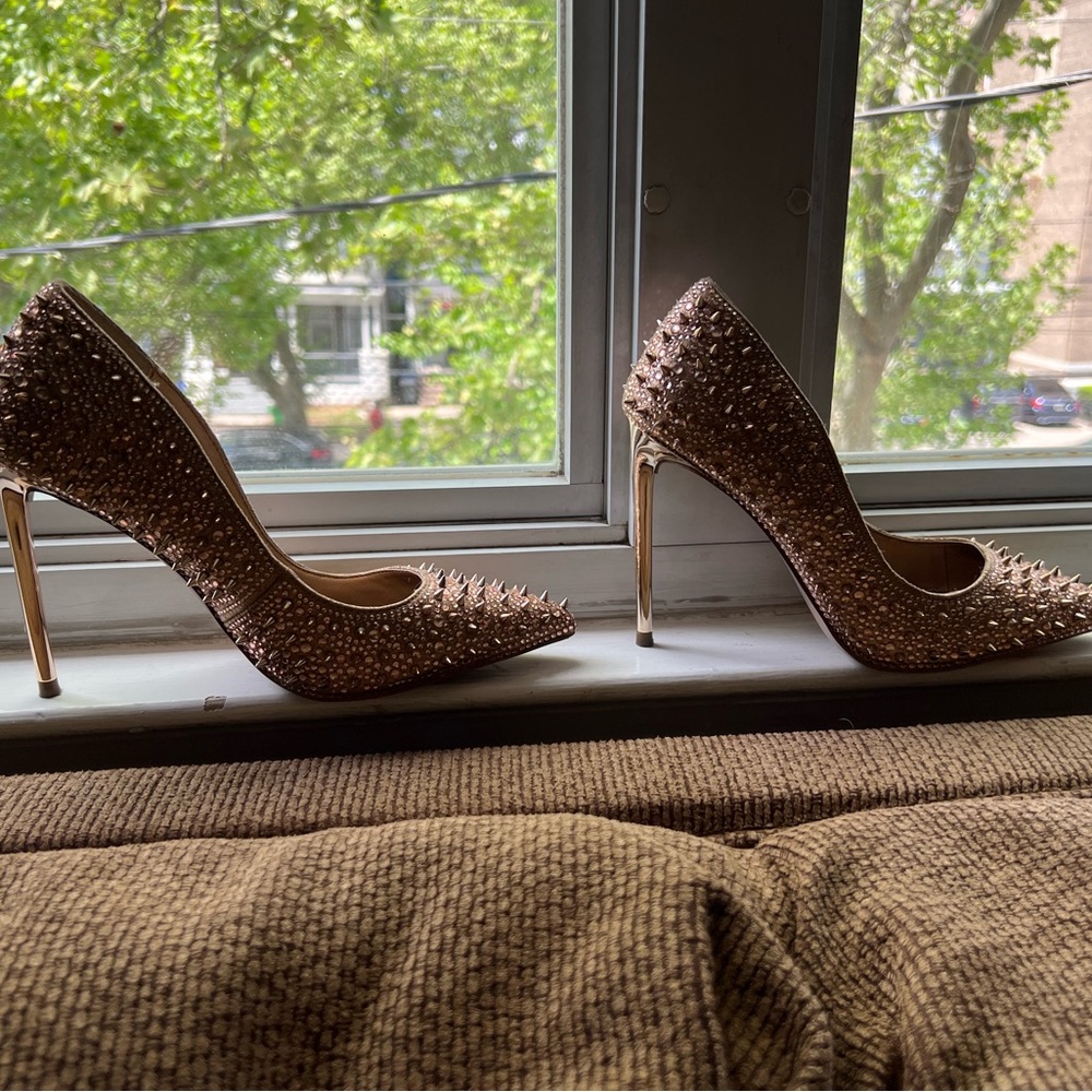 Elegant Gold Studded Women's Heels